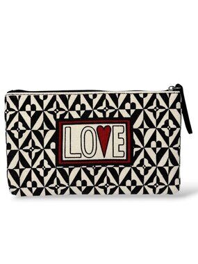 Brighton Cosmetic Case Love Heart Print Black Whit Canvas Zip Pouch